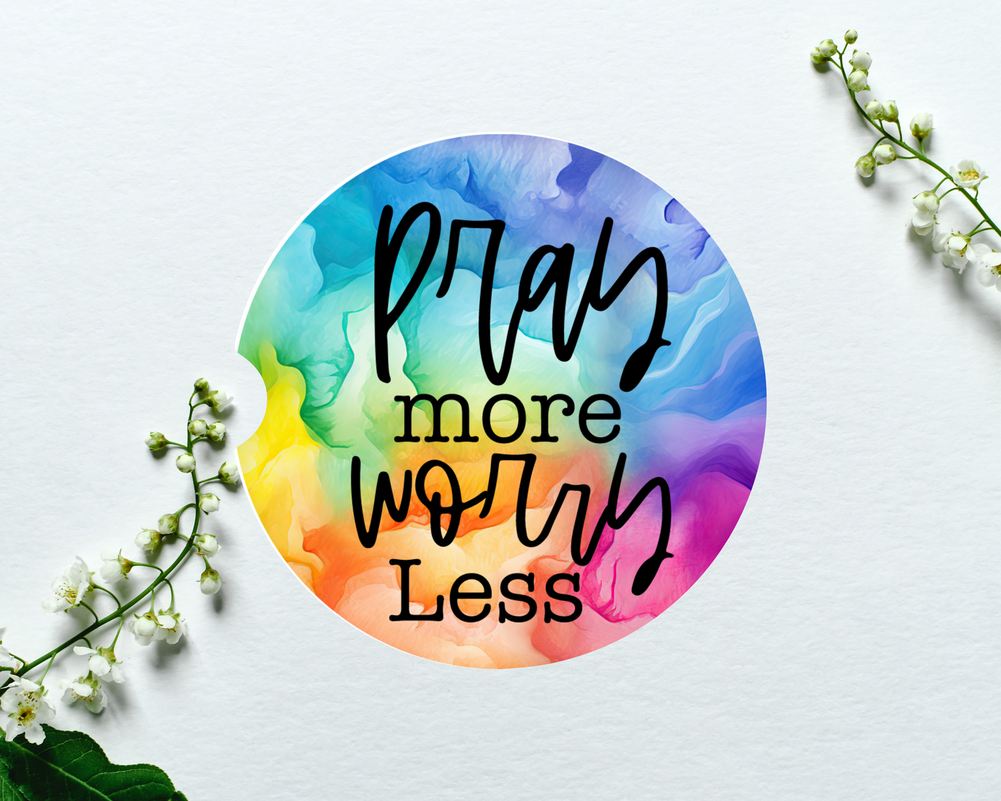 Pray More Worry Less Car Coasters