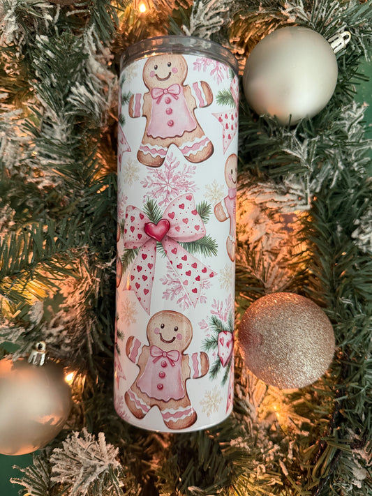 Gingerbread and Pink Bows 20 oz Tumbler