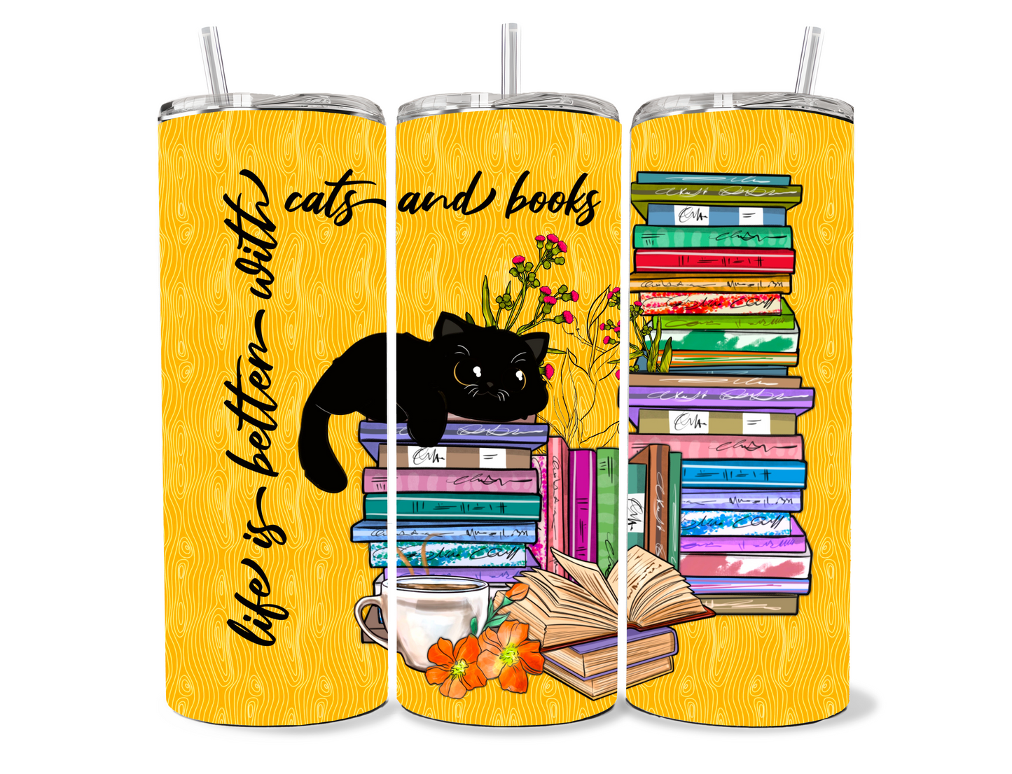 Life Is Better With Cats and Books 20 oz Skinny Tumbler