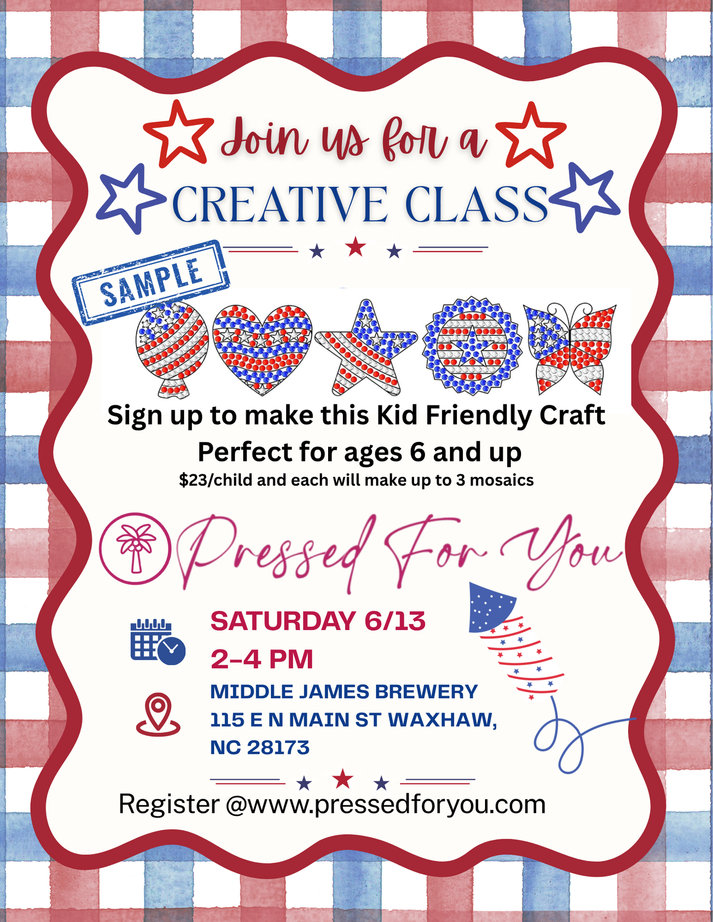 Kids Mosaic Class @Middle James Brewery Waxhaw 6/13/2026