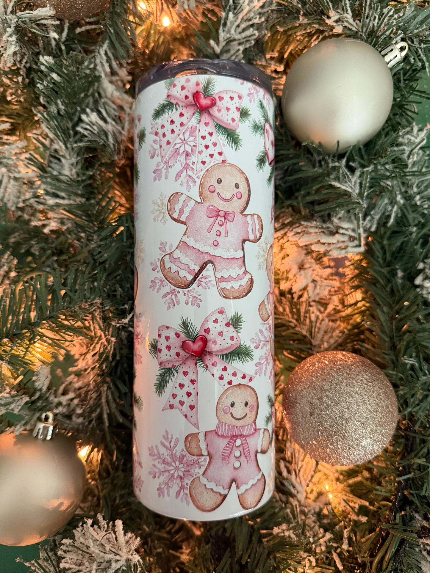 Gingerbread and Pink Bows 20 oz Tumbler