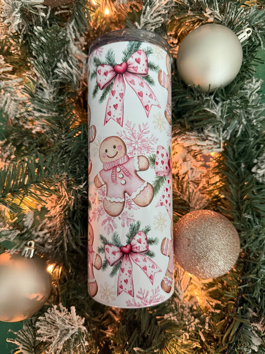 Gingerbread and Pink Bows 20 oz Tumbler